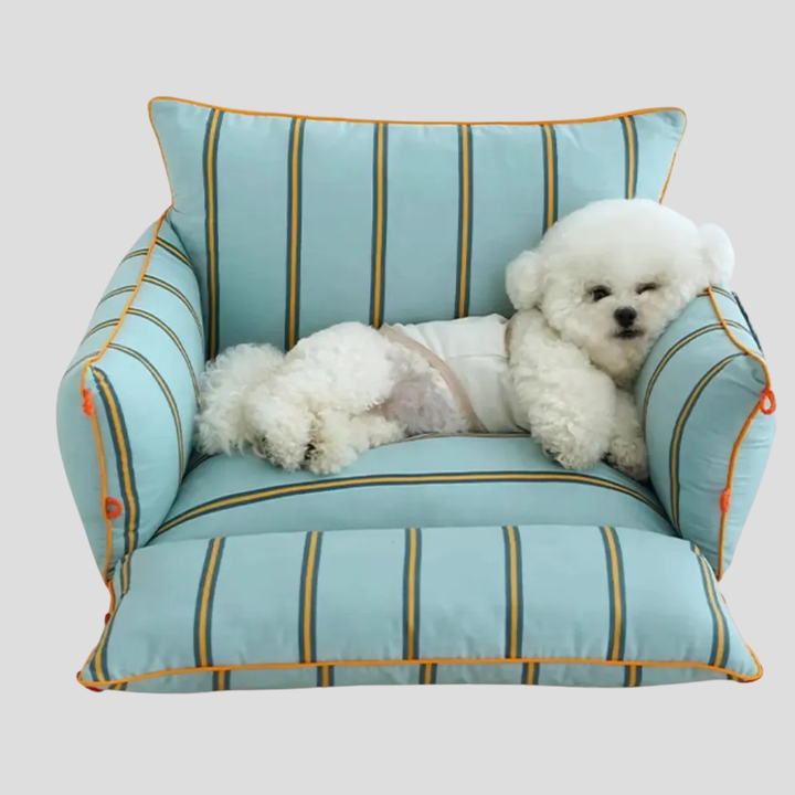 Soft pet bed resembling a sofa, perfect for dog relaxation, featuring a washable design for easy cleaning.