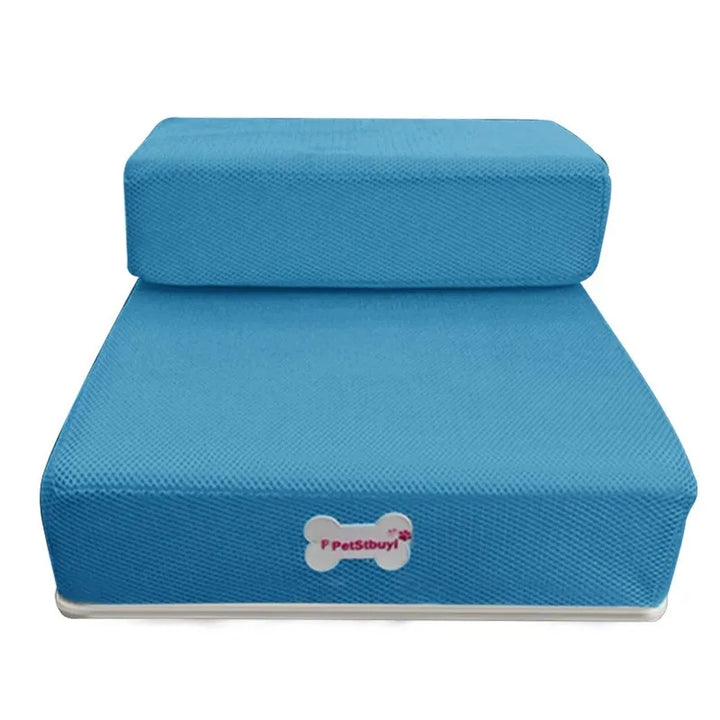 Pet stairs with washable cover, displayed folded for storage or transport, lightweight