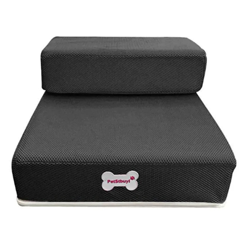Three-step pet stairs with soft foam core, perfect for small dogs or cats reaching furniture