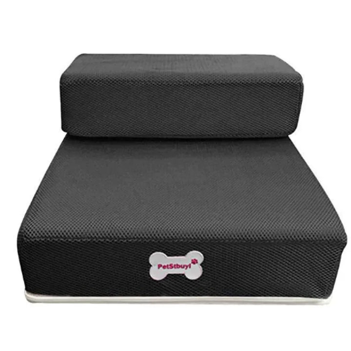 Three-step pet stairs with soft foam core, perfect for small dogs or cats reaching furniture