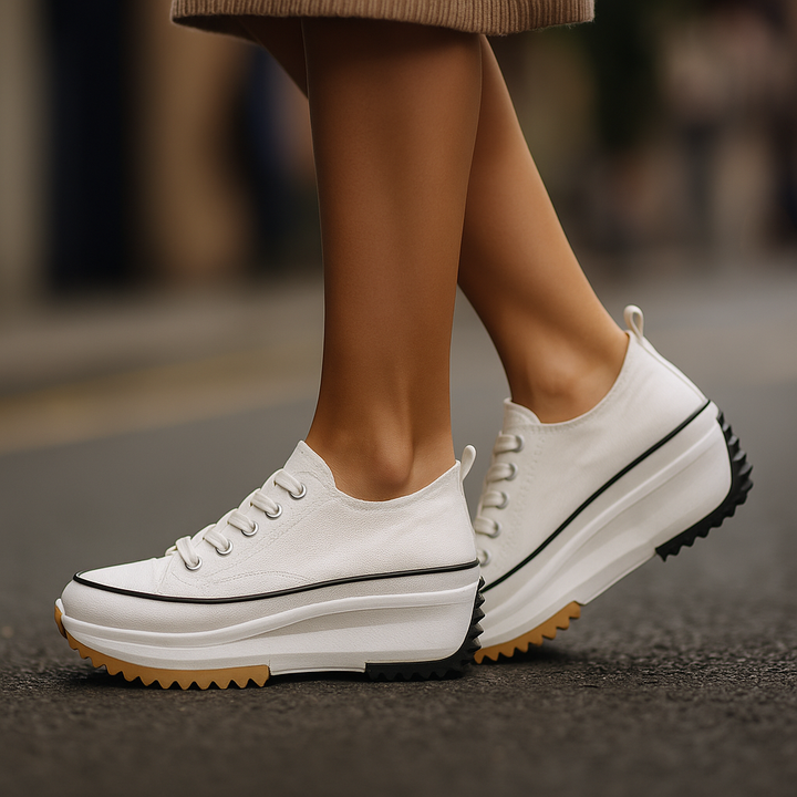 Fashionable women's platform sneakers. Comfortable, orthopedic, and shock-absorbing for daily wear. Versatile casual footwear.