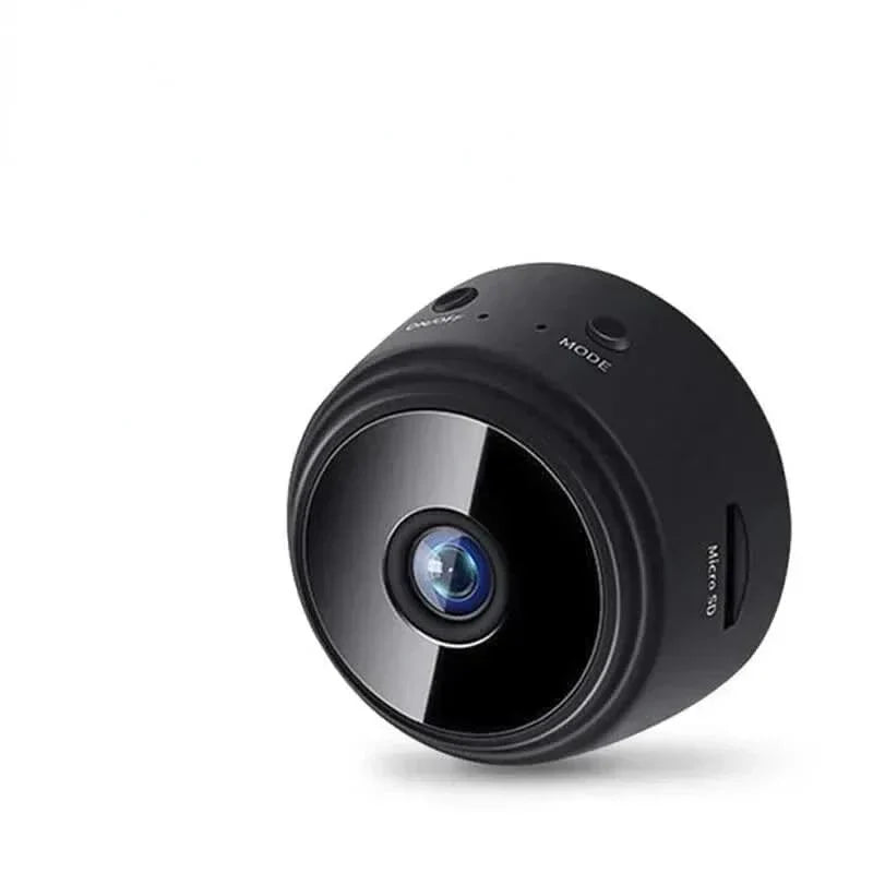 Modern compact 1080P camera for home protection, features night vision and app control.