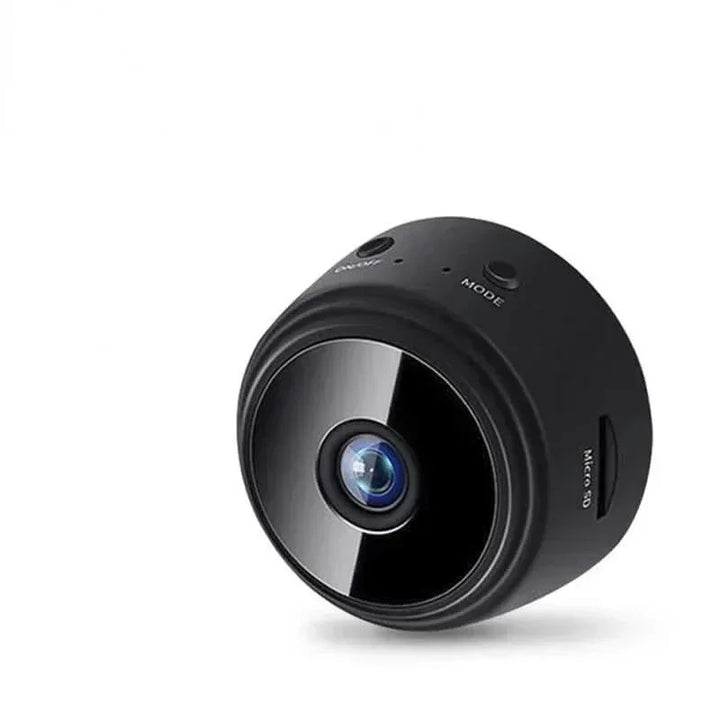 Modern compact 1080P camera for home protection, features night vision and app control.