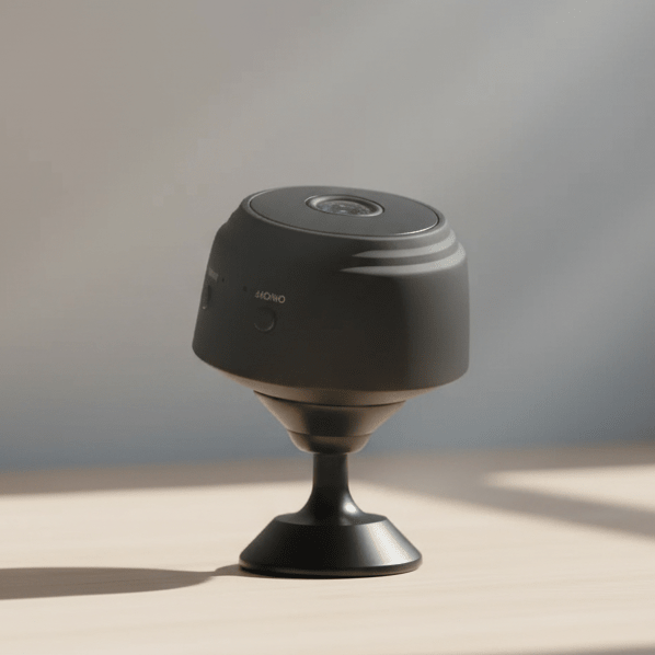 Indoor compact 1080P security camera for remote monitoring with night vision.