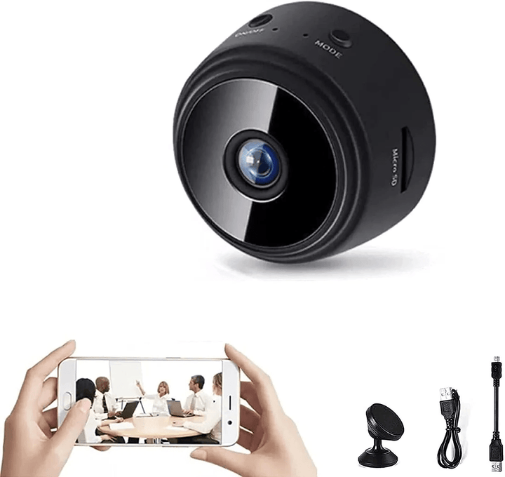 Wireless security camera with remote view via app, 1080P HD & night vision.