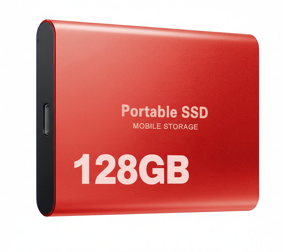 Essential 128GB portable SSD external hard drive accessory, offering compact and fast storage for laptops.