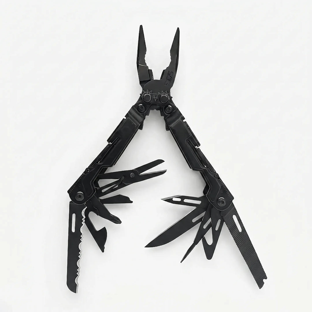 Portable 18-in-1 multi-tool featuring strong pliers, knives, and screwdrivers for outdoor survival & EDC.