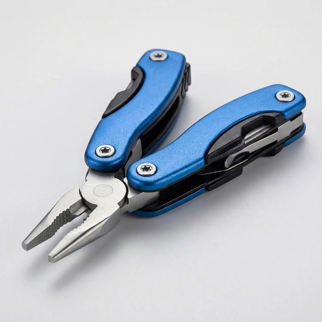 High-quality stainless steel folding multi-tool, a versatile 9-in-1 utility for outdoor enthusiasts.