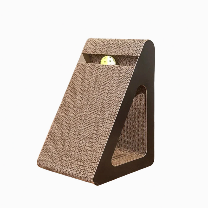 Integrated toy ball on a durable cat scratching board, perfect for interactive play & nail health for cats.