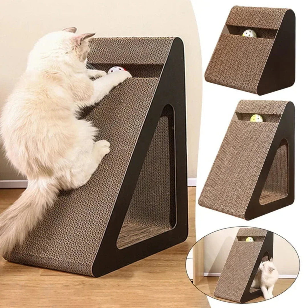 Feline-friendly compact cat scratcher with sisal pad & attached toy, ideal for multiple cats.