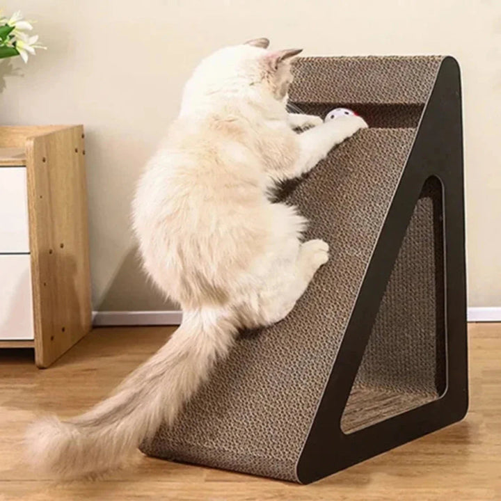 Space-saving cat scratching post with a fun toy ball, a sustainable & durable pet supply for active felines.