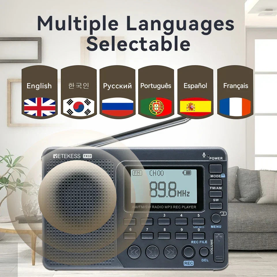 Versatile travel radio, EchoWave AM/FM/SW with clear reception, compact design for any adventure.