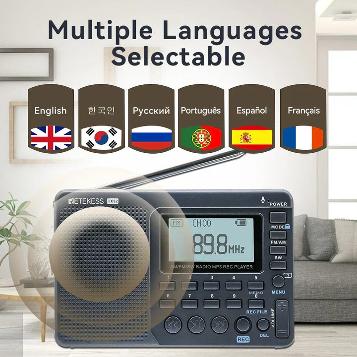 Versatile travel radio, EchoWave AM/FM/SW with clear reception, compact design for any adventure.