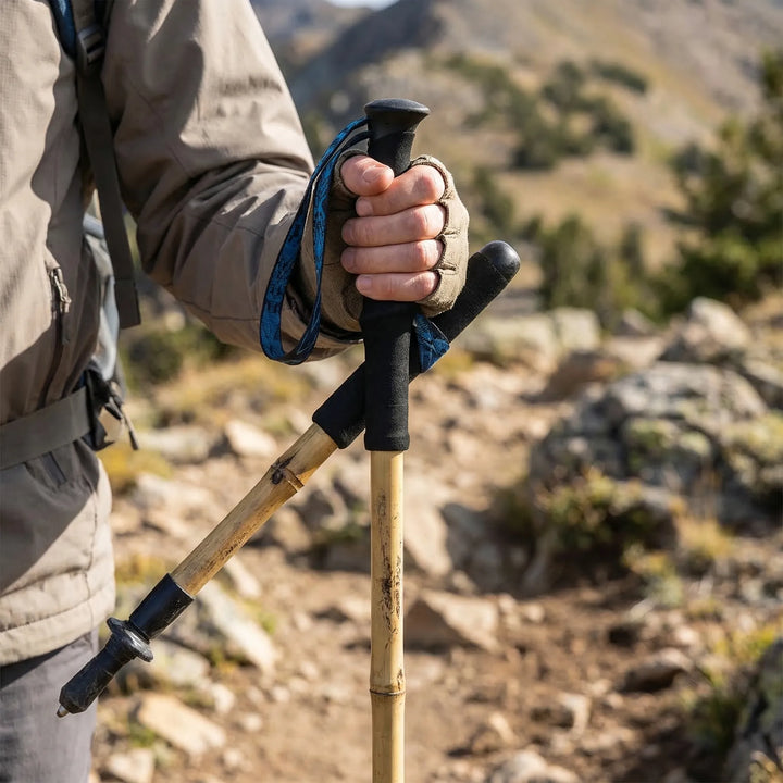 Compact folding trekking pole for hiking & walking. Lightweight outdoor trail gear, unisex design.