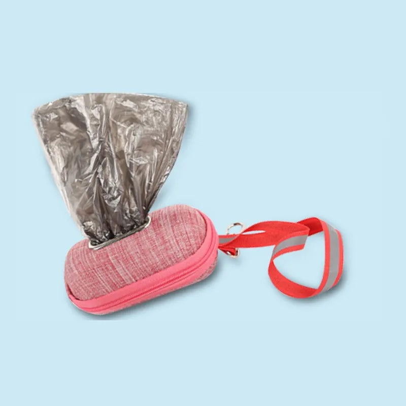 Assortment of colorful pet waste bag dispensers with handles, showcasing compact and practical design