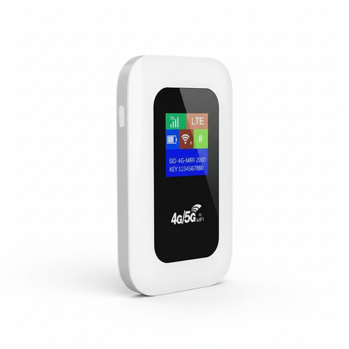 Compact portable 5G Wi-Fi router for high-speed internet on the go, ideal for travel & mobile hotspots.