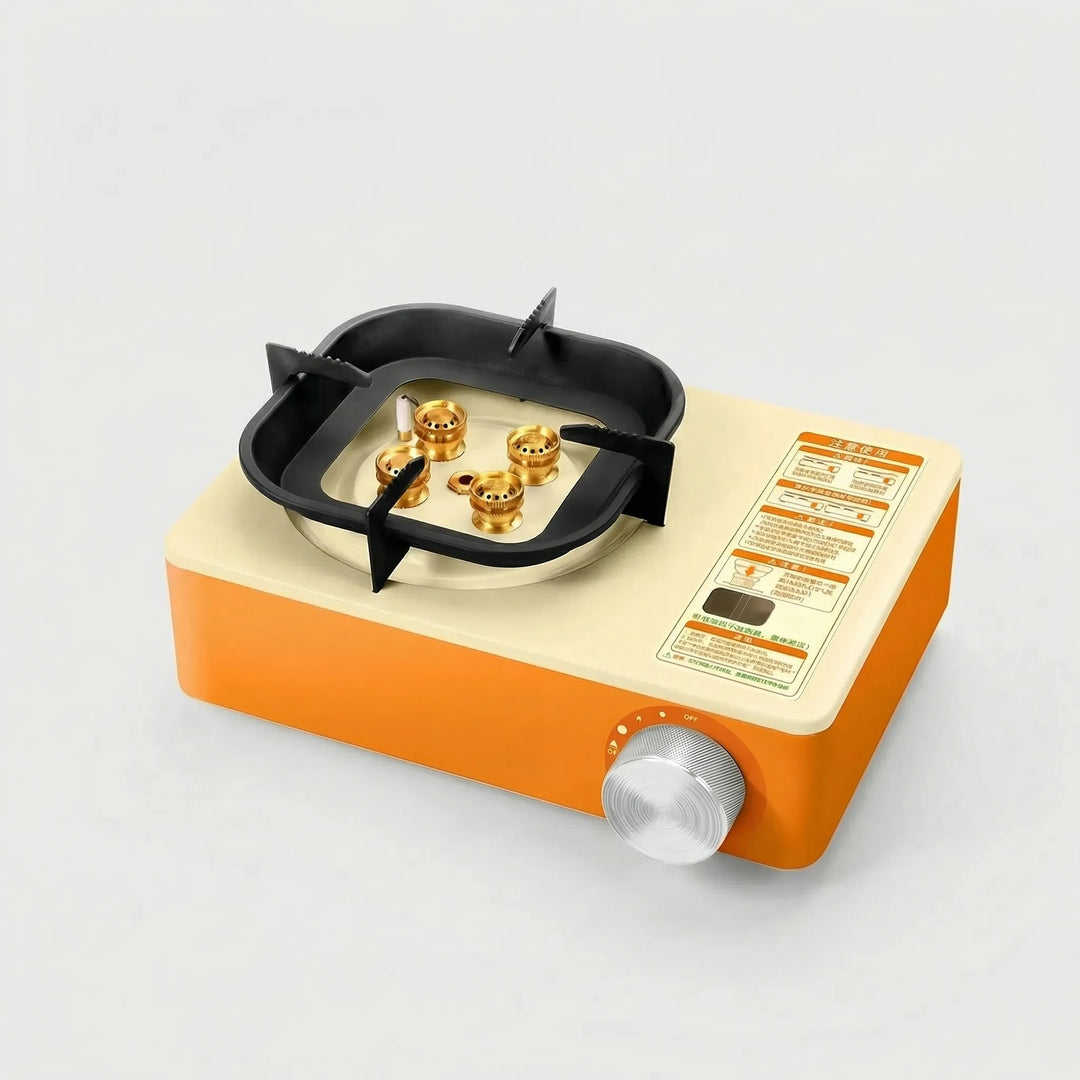 Durable portable camping gas stove, compact design with strong flame for efficient outdoor cooking & backpacking meals.