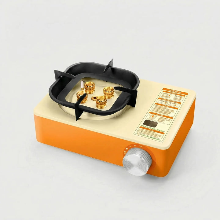 Durable portable camping gas stove, compact design with strong flame for efficient outdoor cooking & backpacking meals.