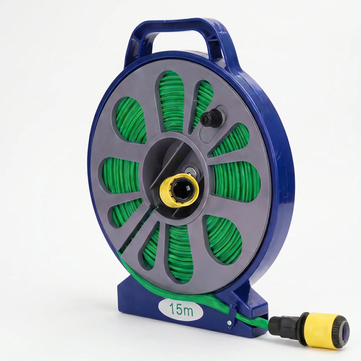 Easy-to-use portable hose reel for garden watering, making outdoor irrigation & yard care effortless.