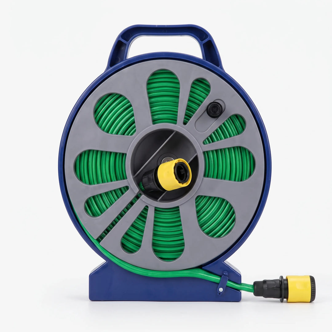 Efficient portable garden hose reel, a compact watering system for easy yard care and outdoor irrigation needs.
