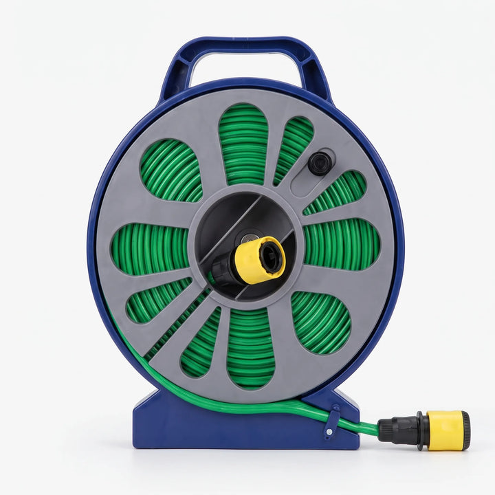 Efficient portable garden hose reel, a compact watering system for easy yard care and outdoor irrigation needs.