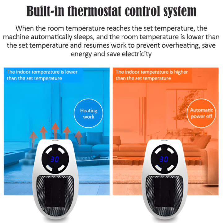 Sleek compact personal space heater with digital display, perfect for energy-efficient home heating or office comfort.