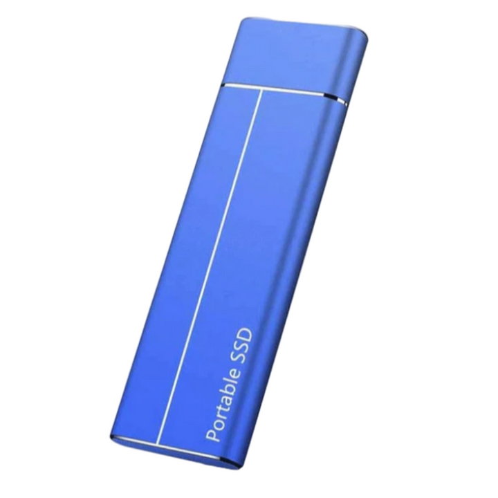 Sleek aluminum portable SSD external storage drive, ideal for high-speed data backup via USB-C.