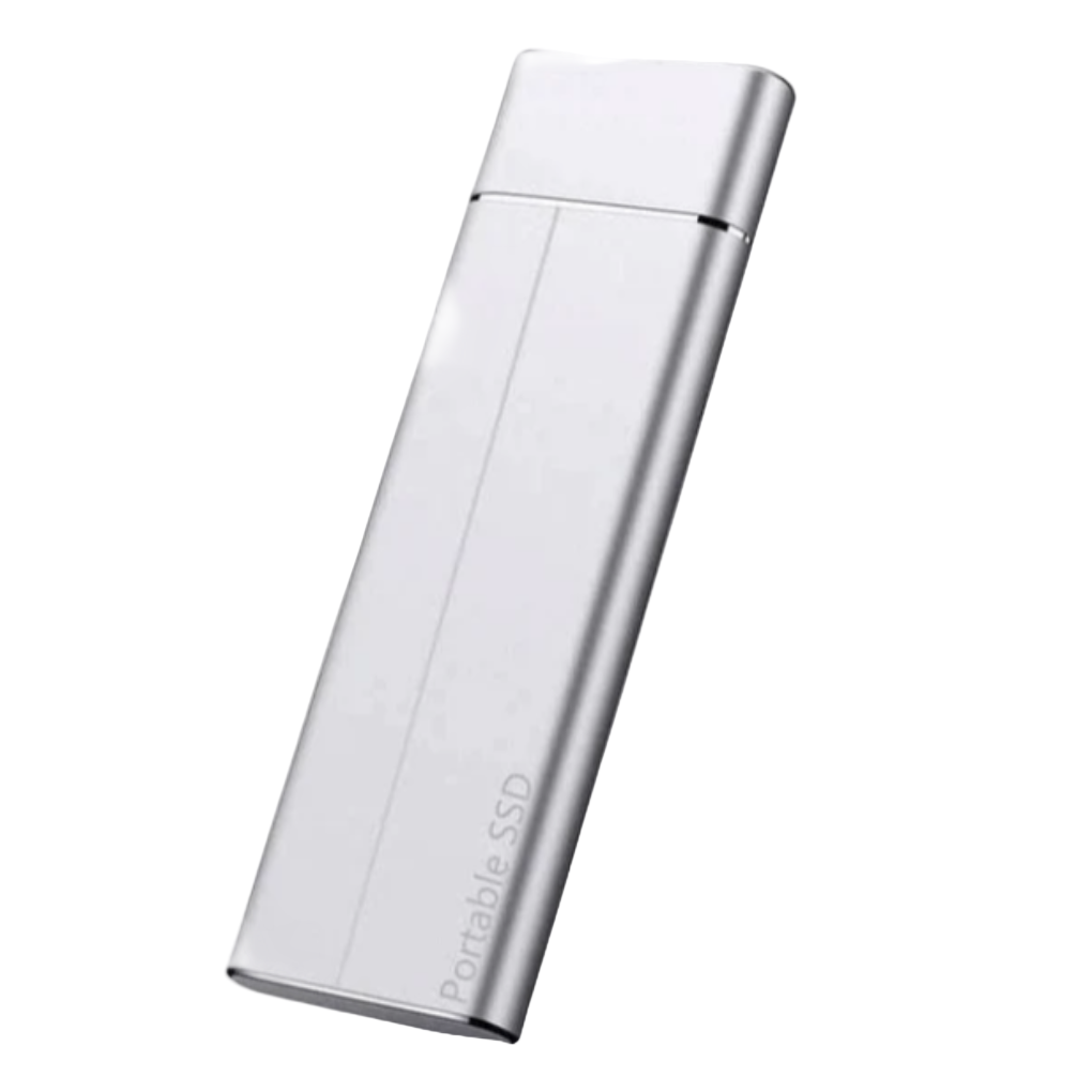 Compact solid state portable SSD external storage for fast data transfer, universally compatible.