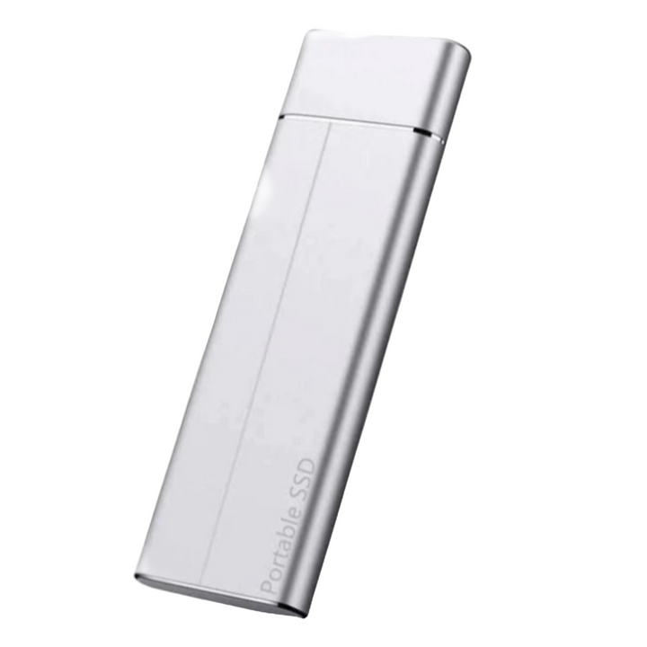 Compact solid state portable SSD external storage for fast data transfer, universally compatible.