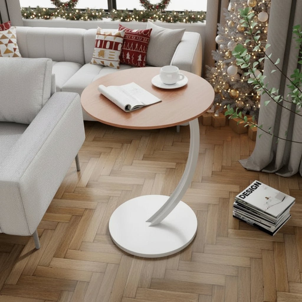 Minimalist round accent table, versatile and modern for tiny spaces.