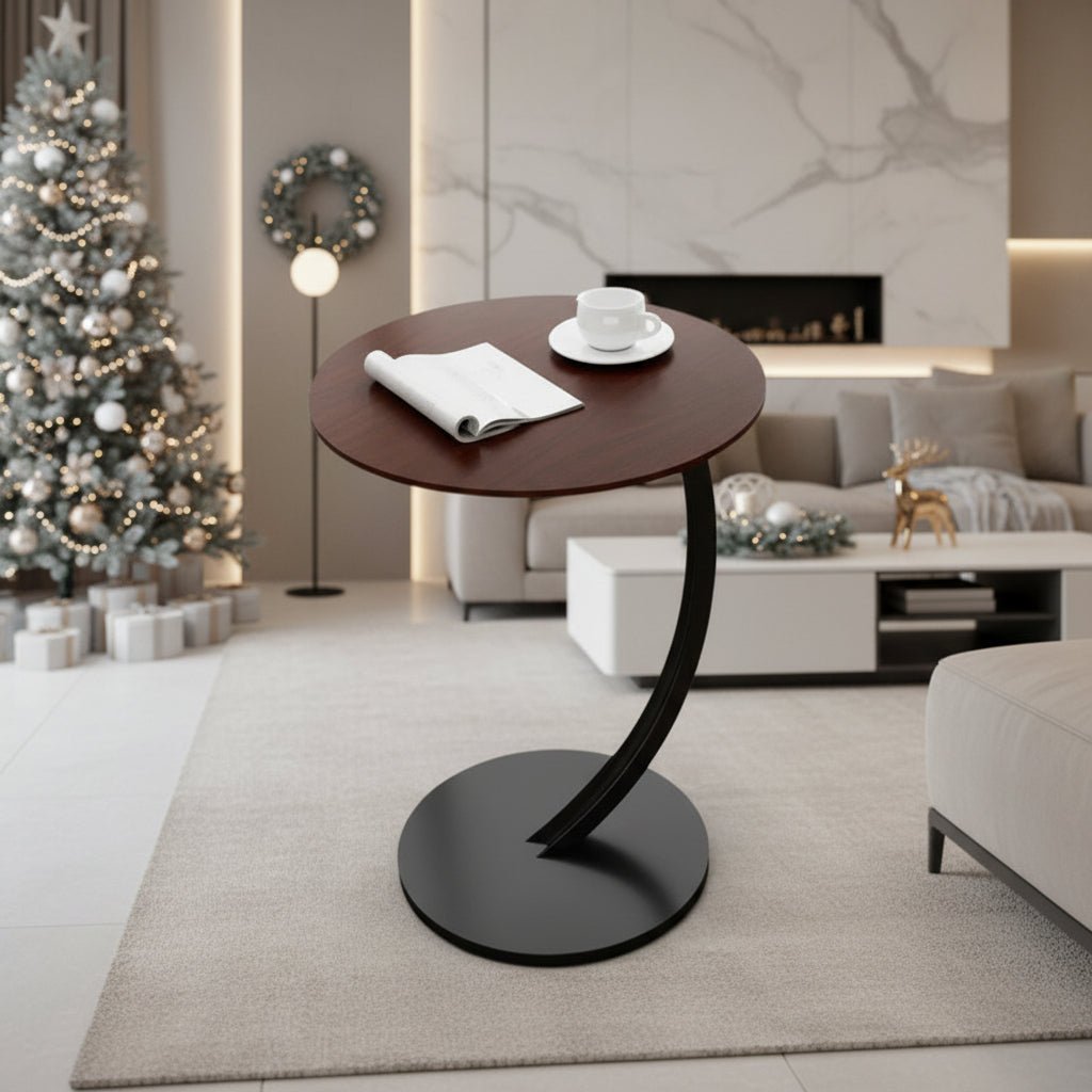 Versatile space-saving round side table, contemporary home decor accessory.