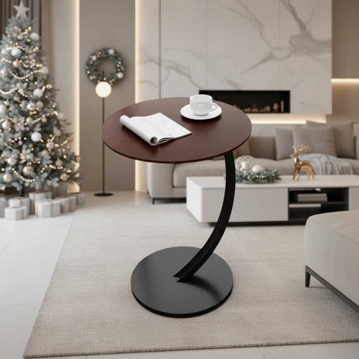 Versatile space-saving round side table, contemporary home decor accessory.