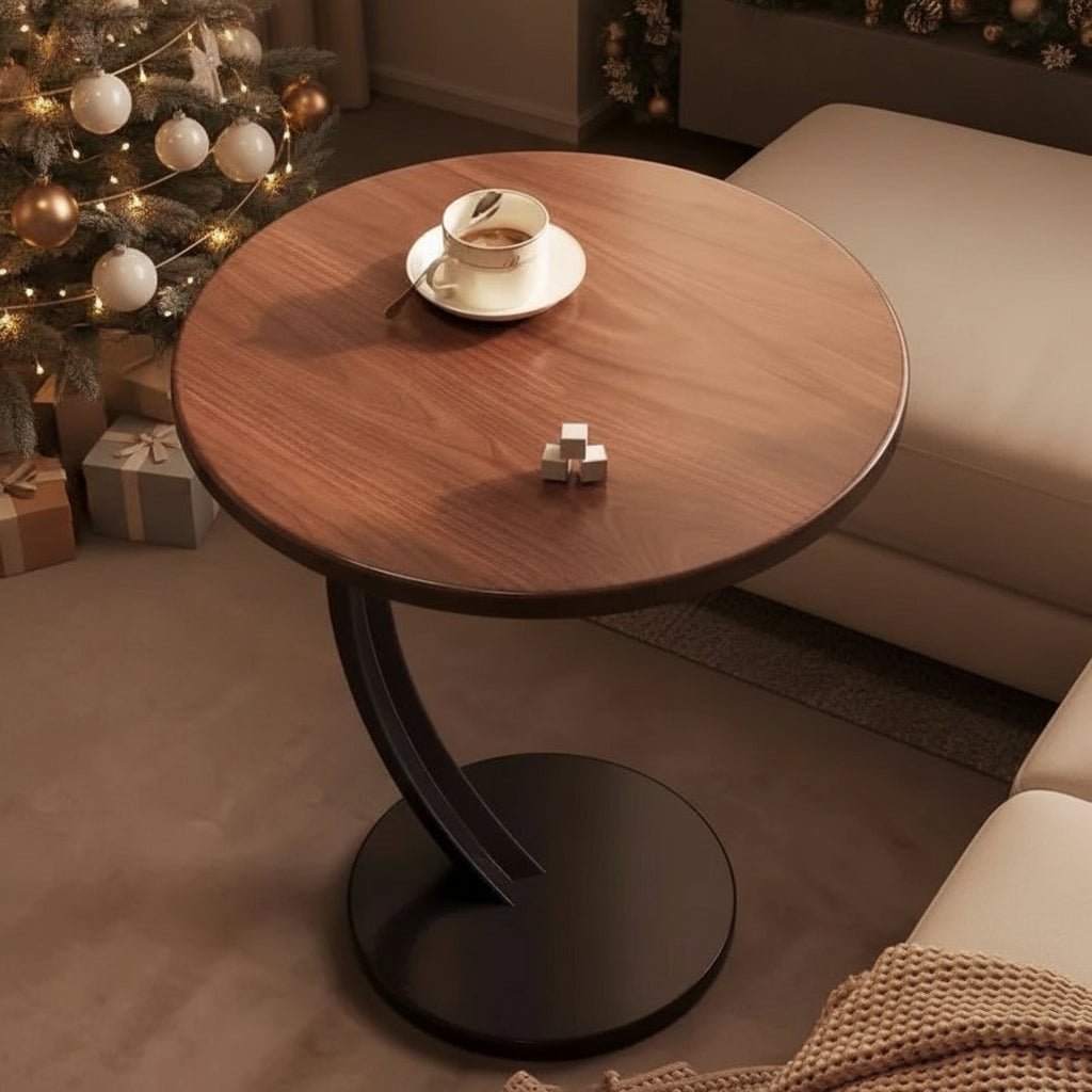 Chic round bedroom nightstand, a modern accent for small spaces.