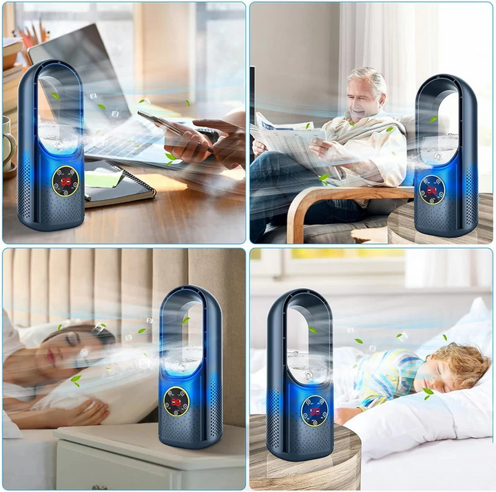 Quiet, bladeless portable air conditioner for personal home cooling. Energy-efficient mini AC for bedrooms.
