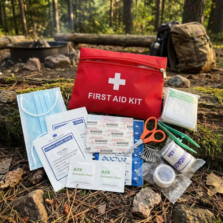 Compact tactical first aid bag for emergencies, ideal for camping, hiking, & survival. Portable medical kit.