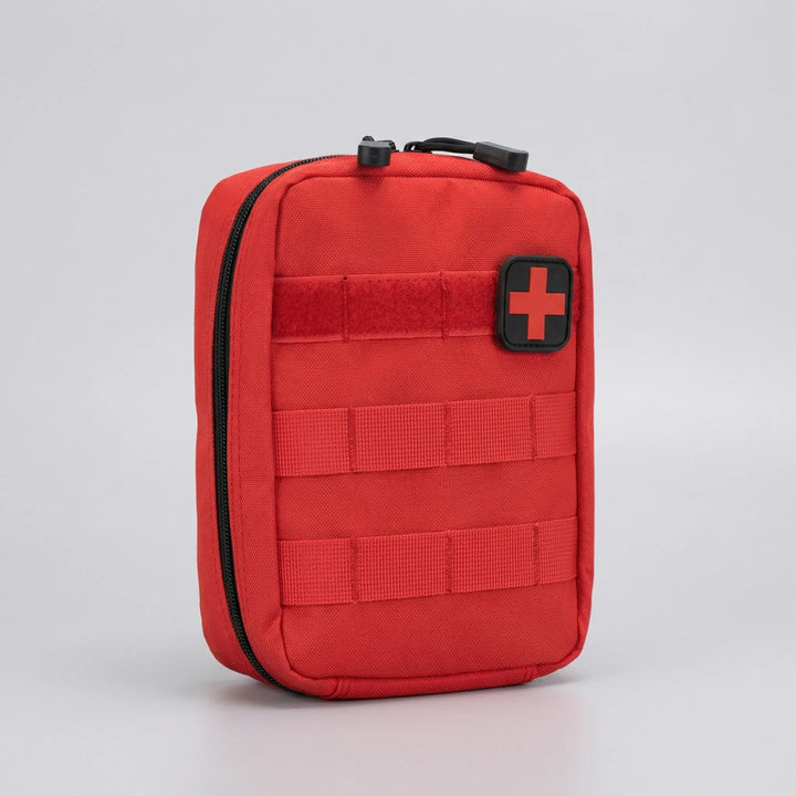 Durable MOLLE-compatible first-aid pouch for outdoor survival kits & tactical gear. Unisex emergency kit.