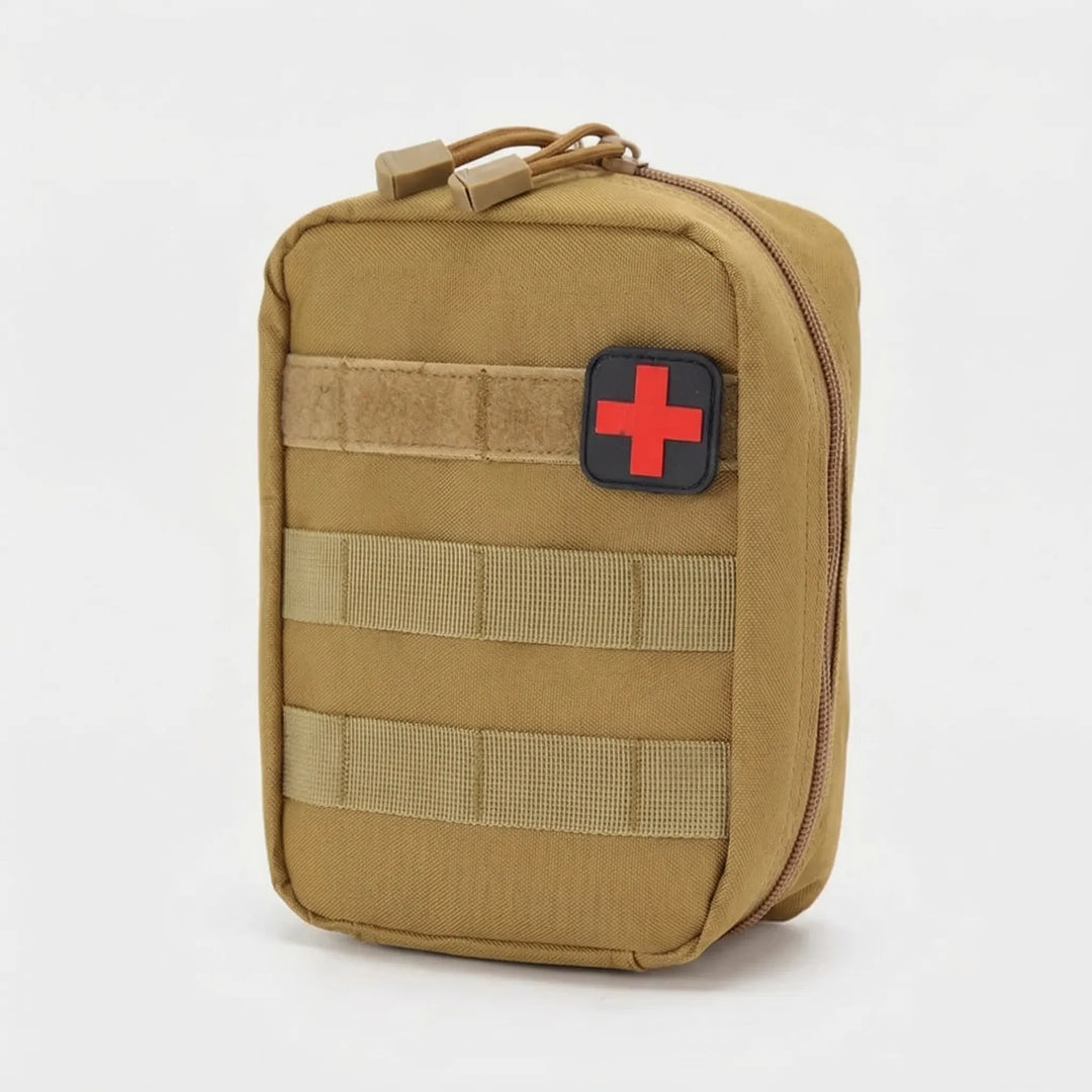 Tactical MOLLE first-aid pouch for military, law enforcement, or outdoor emergency kits. Survival gear essential.