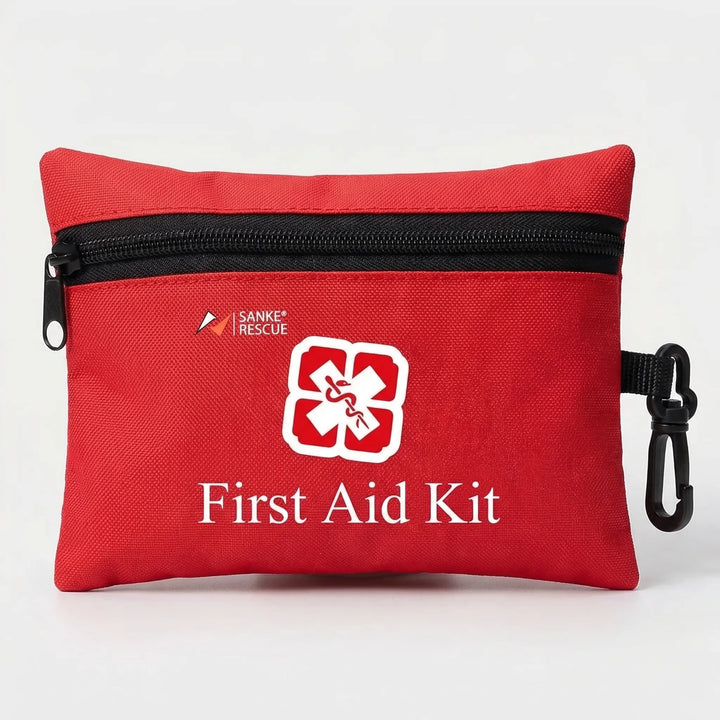 110-piece compact first aid kit with medical supplies for outdoor survival, hiking, and travel emergencies.