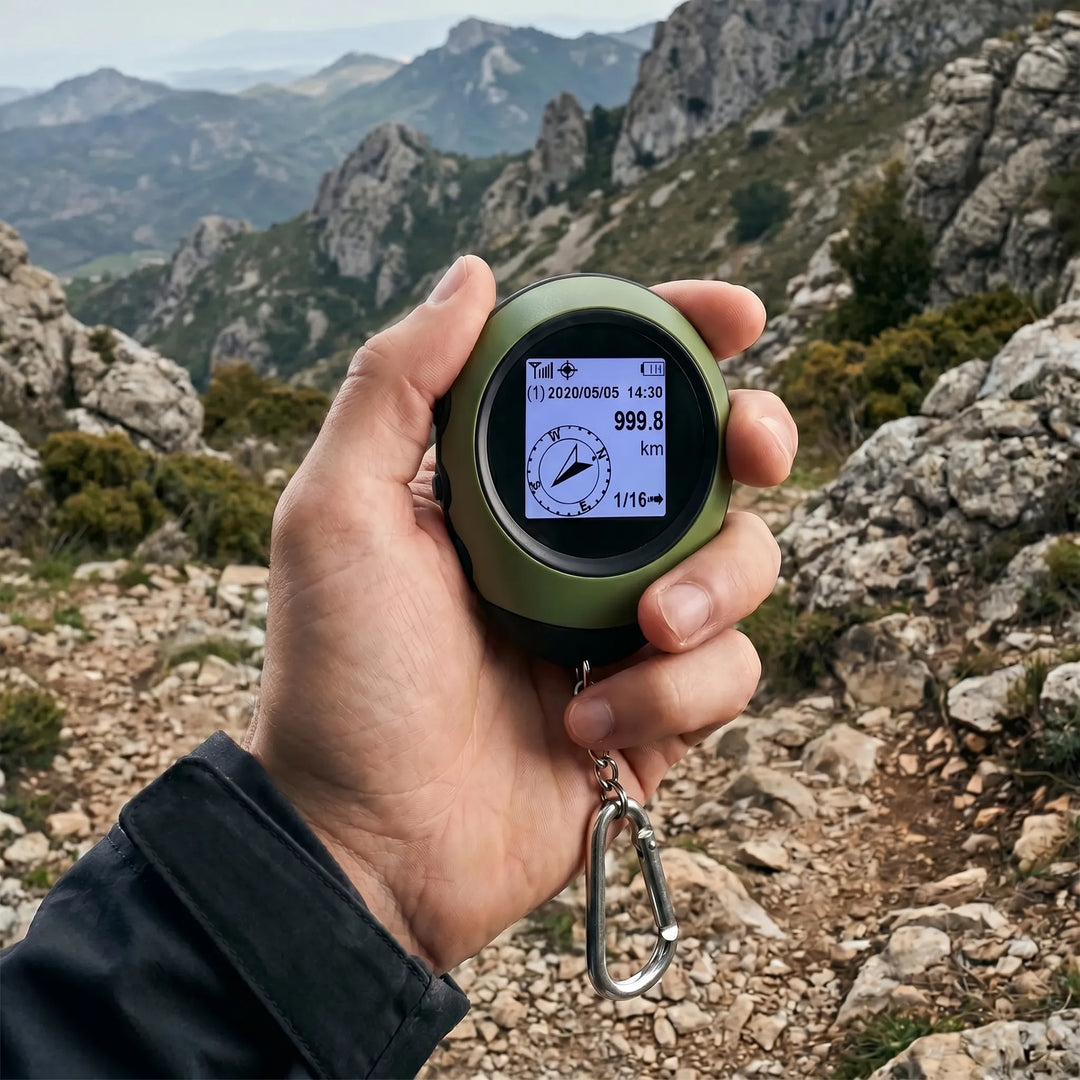 Compact unisex handheld satellite GPS navigator with digital compass for outdoor navigation, hiking, and camping.