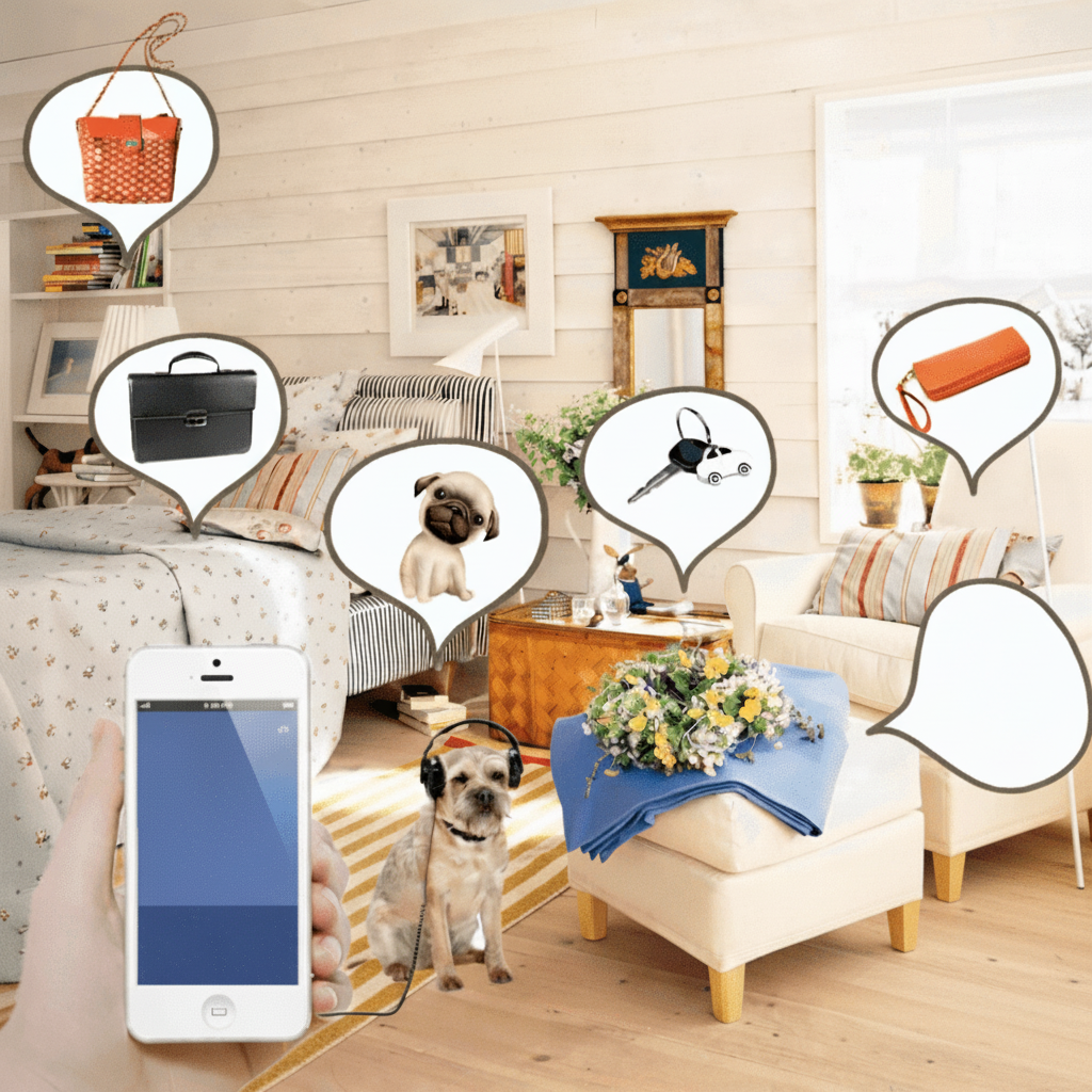 Close-up of universal GPS tracker with long battery life. Monitoring device for pets & items.