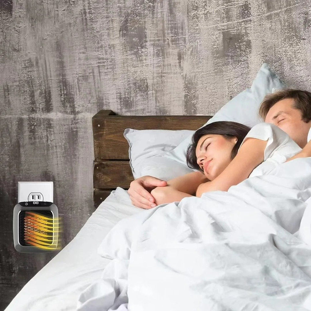 Energy-efficient mini wall heater, perfect for personal spaces, provides quick room heating with remote control.