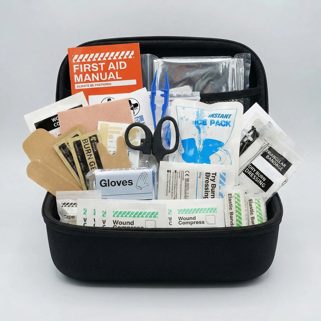 Compact waterproof first aid kit for emergency preparedness, perfect for travel & outdoor safety.