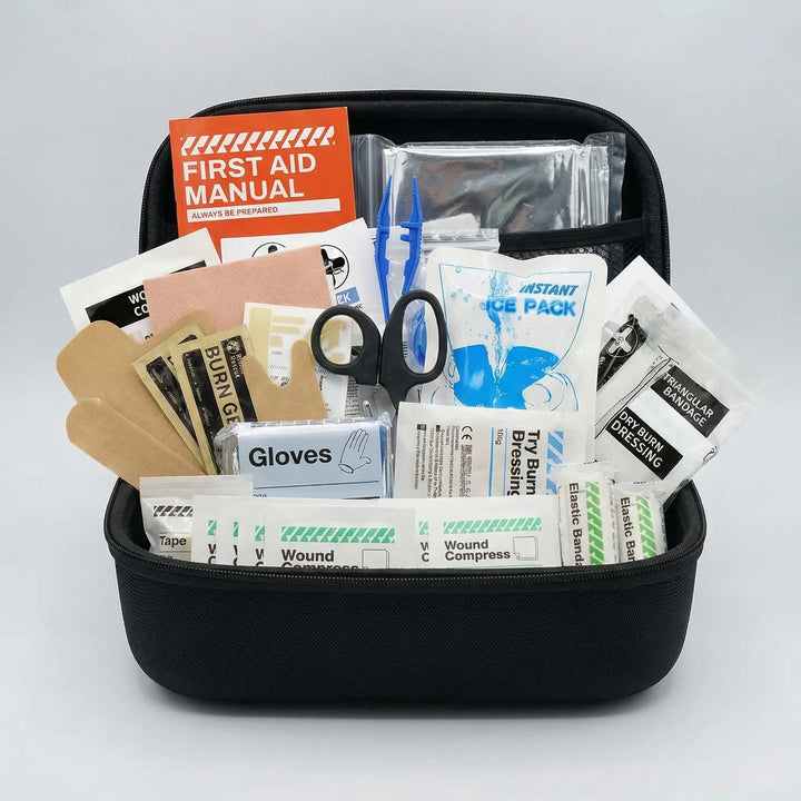 Compact waterproof first aid kit for emergency preparedness, perfect for travel & outdoor safety.