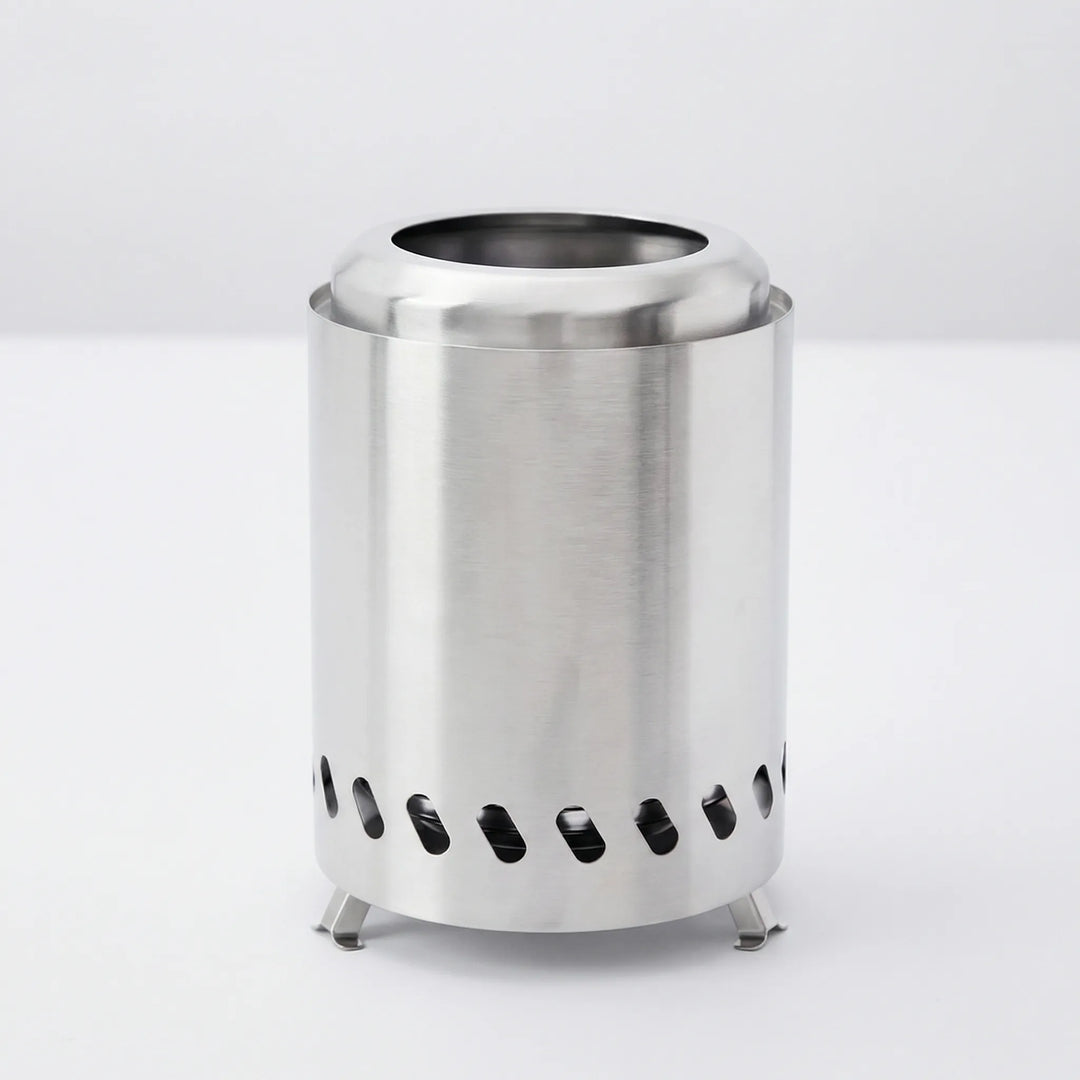 Portable wood burning camping stove, stainless steel. Perfect for outdoor cooking, survival & camp kitchen.