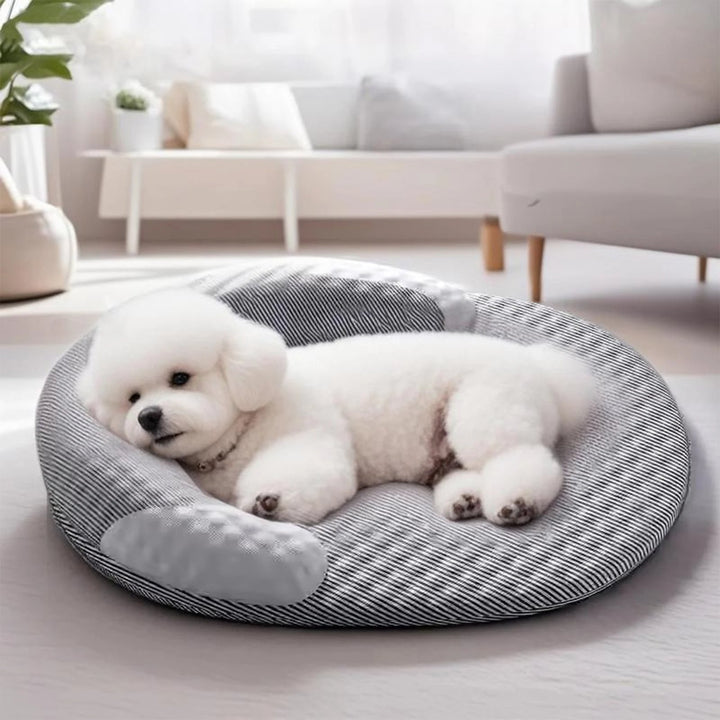 Cooling dog bed with ice bean fabric, washable & breathable, for summer pet comfort