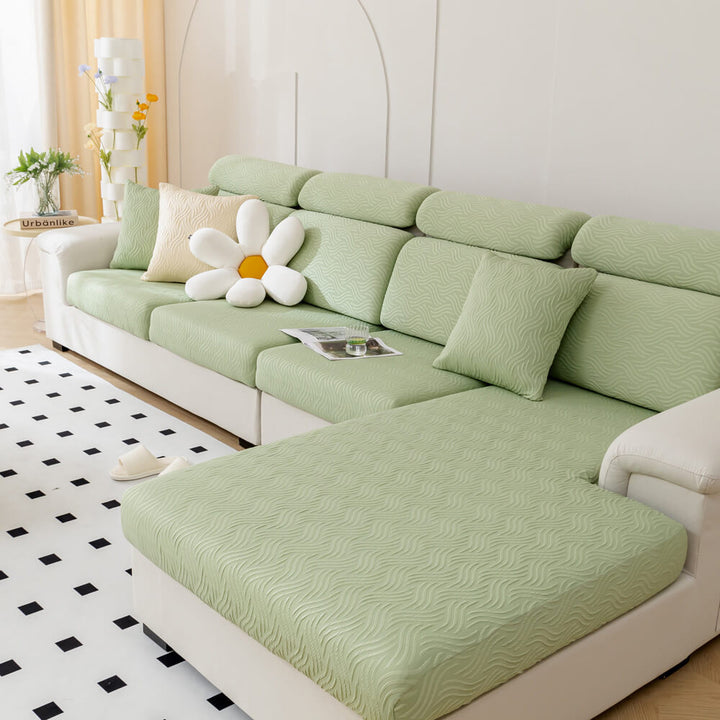 Zoomed-in shot of the cooling technology interwoven into the stretch sofa cover material