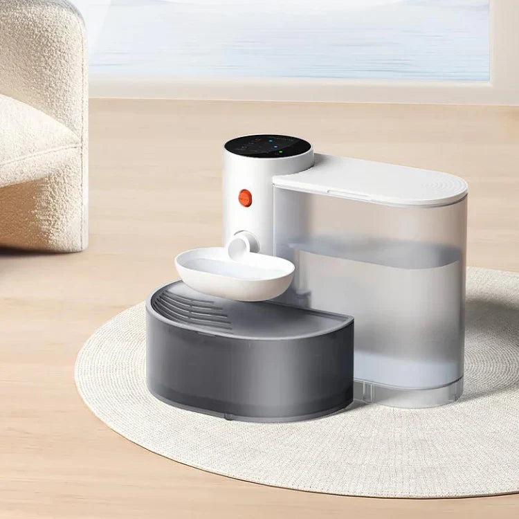 Cordless 1.8L pet water fountain with 360-degree filtration, ensuring fresh, clean water for cats and dogs.