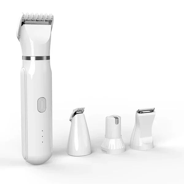 Cordless 4-in-1 pet grooming clippers with various attachments for dogs and cats, USB charging
