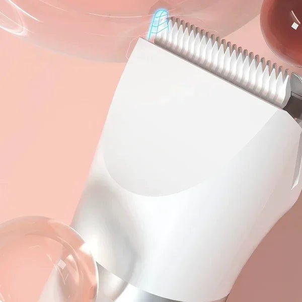 Quiet, waterproof cordless pet clippers for dog and cat grooming, showing multiple trimming tools