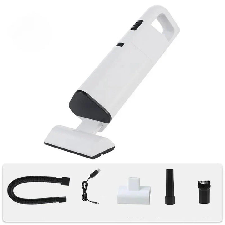 Mini portable vacuum cleaner removing pet hair from a sofa, effective for home cleaning.